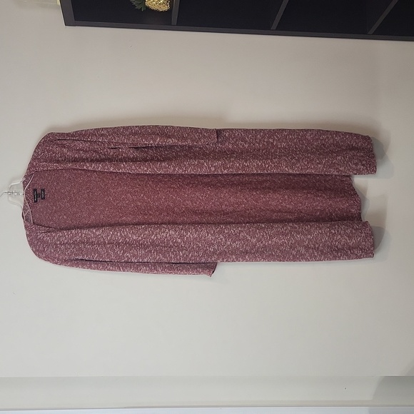 Massimo Dutti Sweaters - MASSIMO DUTTI Italian Yarn Marled Burgundy White Open Longline Cardigan